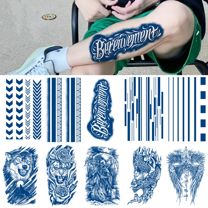 Tatuaje adhesivo a prueba de agua, tatuaje de Animal personalizado que dura 15 días, tatuaje de jugo, pegatina para brazo y pantorrilla, tatuajes temporales, arte corporal_voghion.com