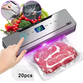 Automatic Vacuum Sealer Machine 5 Modes Dry Moist Rice Seal with Built-in Cutter, Compact One Touch Food Sealer for Sous Vide & Wet Dry Food Storage, Include 20Pcs Vacuum Sealer Bags 1