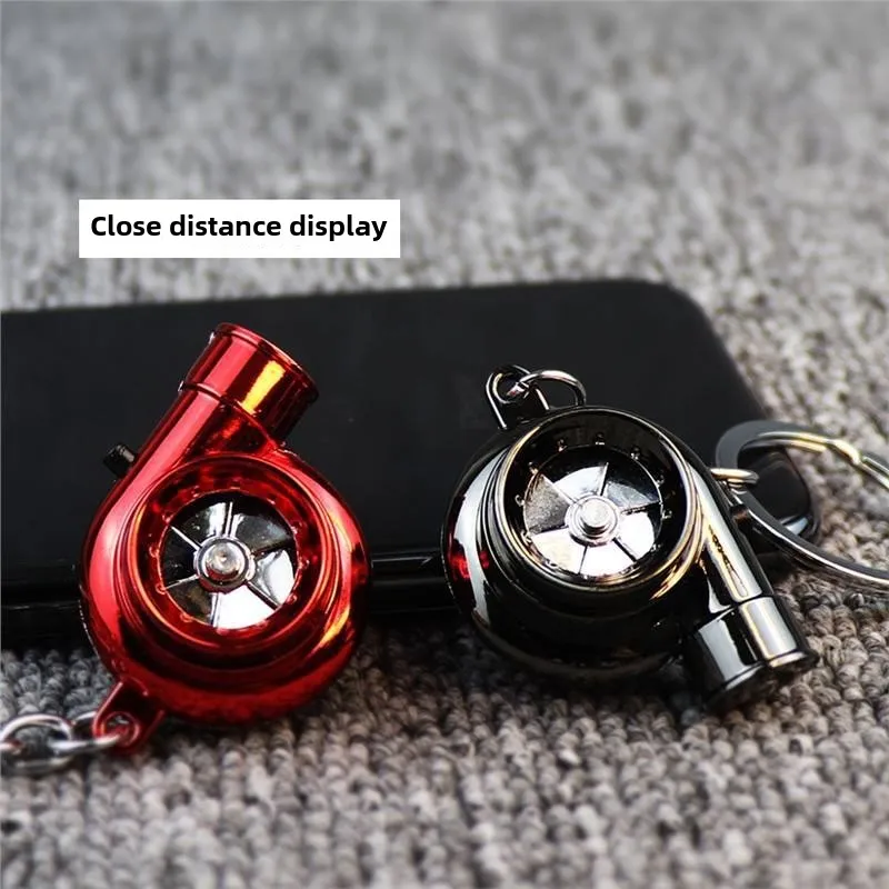 LED Turbo Sound Turbocharger Keychain Spinning Turbine Key Keychain Holder