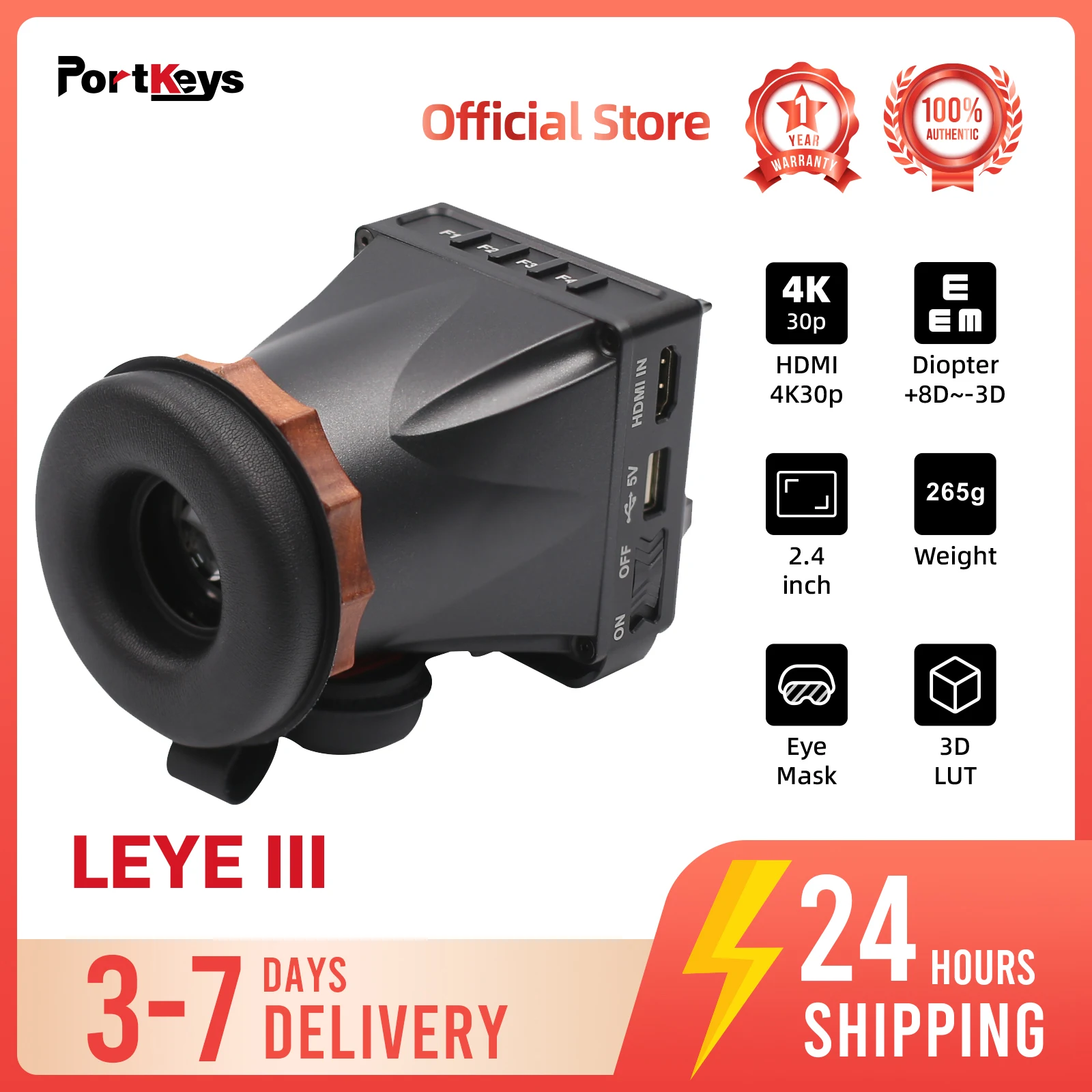 Portkeys LEYE III 4K HDMI Electronic Viewfinder 2.4 Inch LCD Monitor