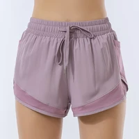 Short de sport ample taille haute pour femmes, double couche, anti-éblouissement, pantalon de fitness, de yoga, de course, d'entraînement à séchage rapide, tendance 3