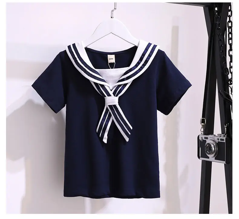 Girls Pleated Skirt Suits Summer Navy Style Children's Skirt 2 Pcs Sets Teen Girls Elementary School Uniforms Student Clothes cute Clothing Sets