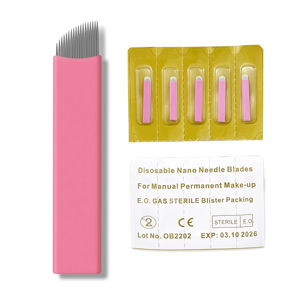 0.15mm Pink Slanted Ultra Sharp Microblading Needle Blades EO Sterile Blister Packing 50pcs