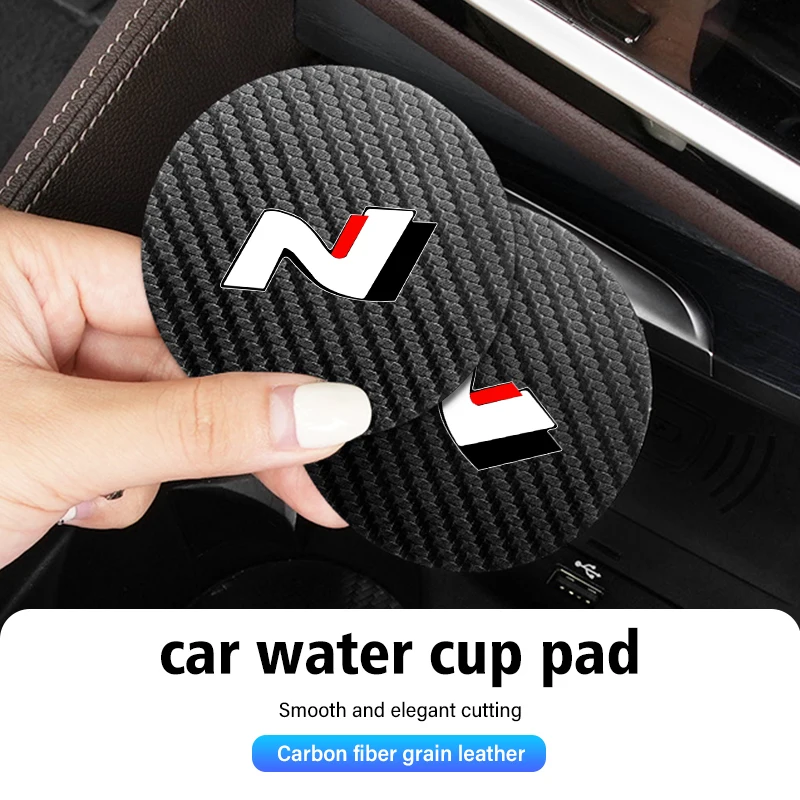 Car Coaster Carbon Water Cup Slot Non-Slip Pad Bottle Mat For Hyundai N Line Tuscon NX4 I20 I30 I10 Sonata Elantra 2pcs cup holder coasters car coaster pads