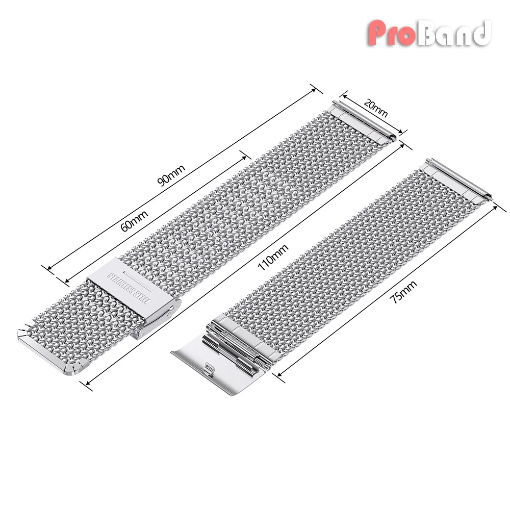 Mesh Milanese Loop Stainless Steel Watch Band with Double Press Folding Buckle