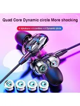  Dual Moving Coil Quad-core Earphones Wire-controlled Earphones Subwoofer Heavy Bass Earphones 