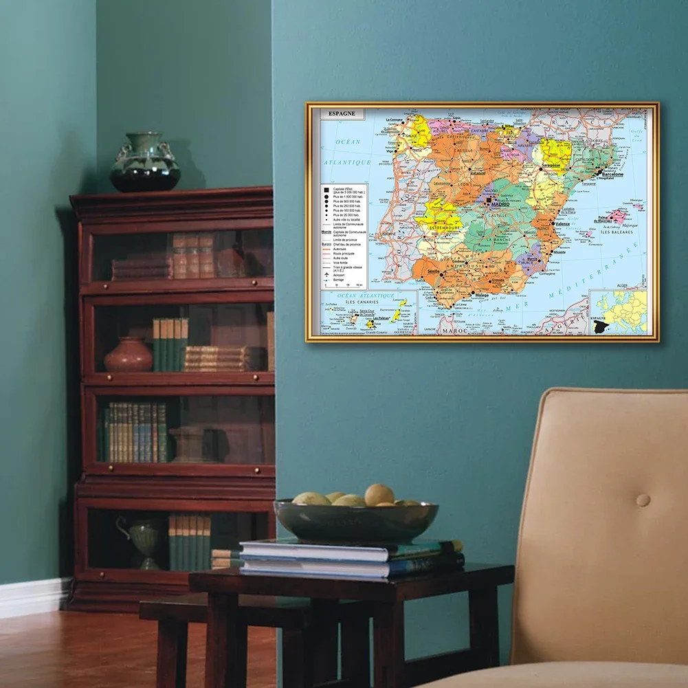 59*42cm The Spain Transportation Political Map French language Wall Art Poster Canvas Painting Travel School Supplies Home Decor