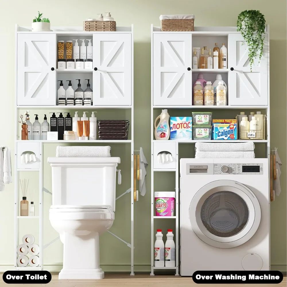 Over The Toilet Storage Cabinet with Metal Frame and 7 Storage Shelves, Bathroom Organizer with Adjustable Shelves, Paper Holder 6