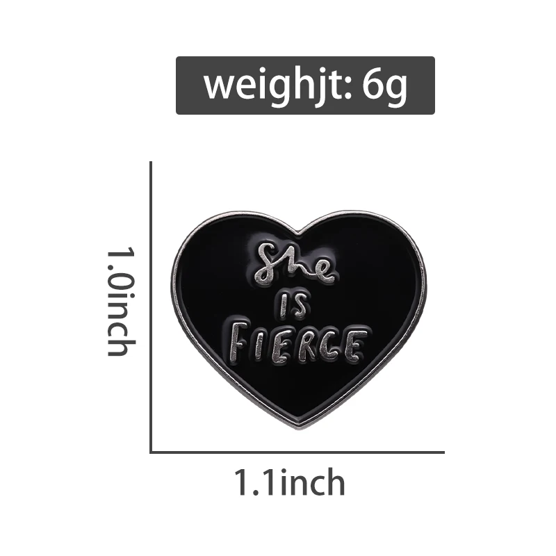 She is Fierce Emaille-Anstecknadeln mit schwarzem Herz, Girl Power All Black Everything, Anstecknadel, Broschen, Schmuckzubehör für Freunde – Detail 1