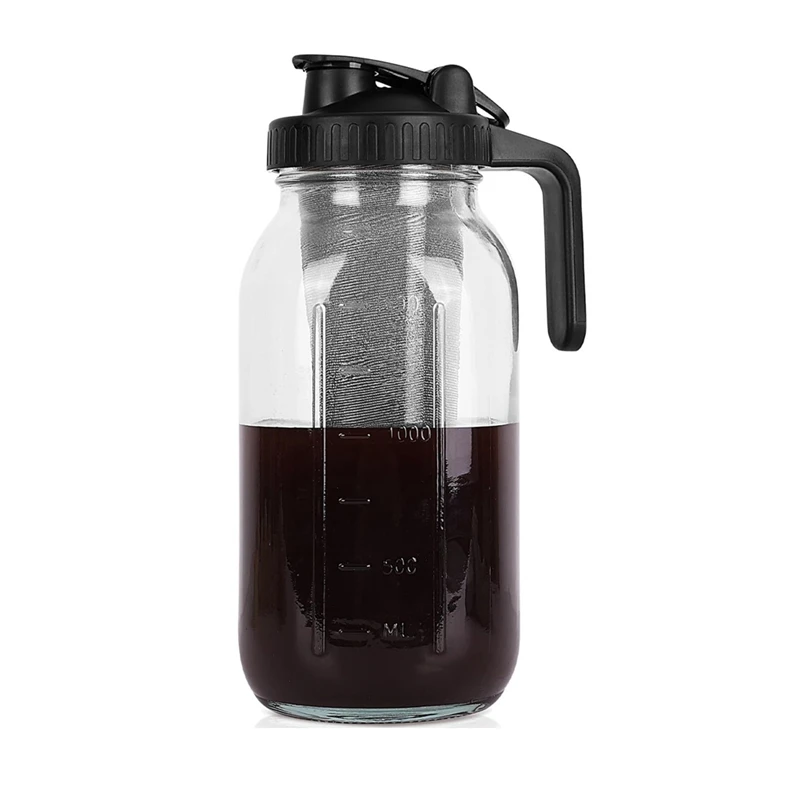 

64 Oz Wide Mouth Stainless Steel Filter Heavy Duty Glass Airtight Pitcher Leak-Proof Pitcher