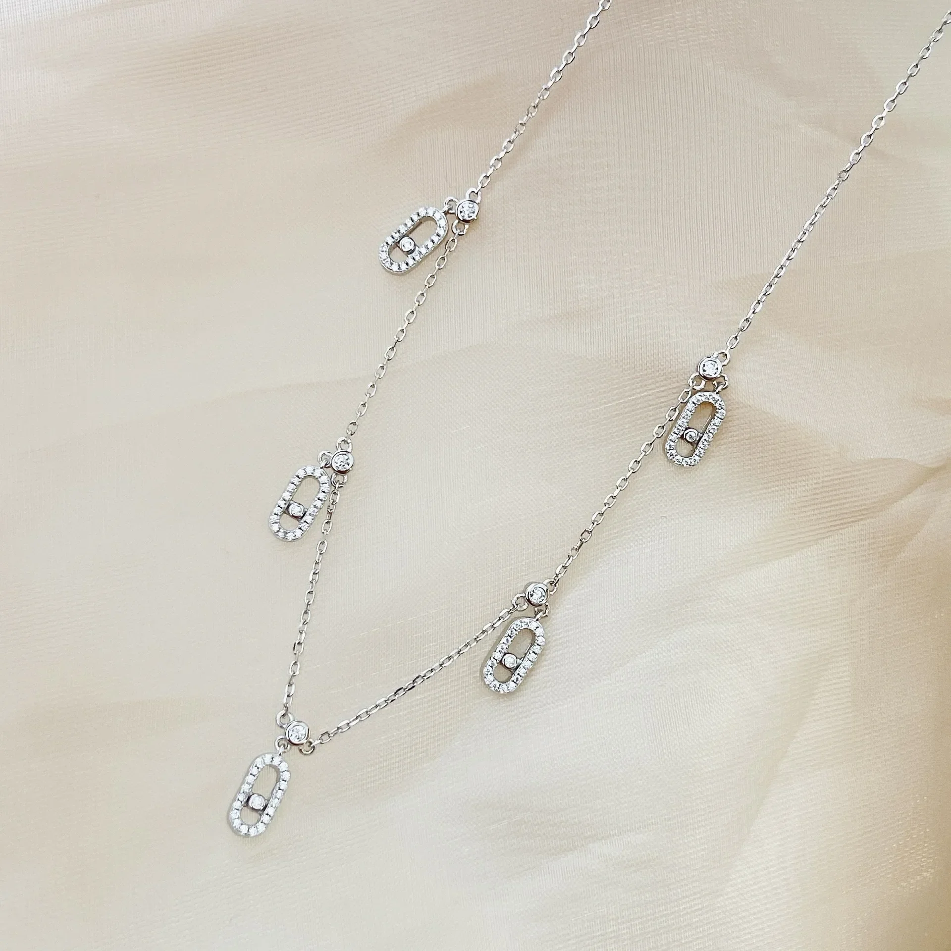 100% 925 Sterling Silver Women's Fashion Necklace.baby Movable 5 diamond.Luxury Jewelry. beautiful gift