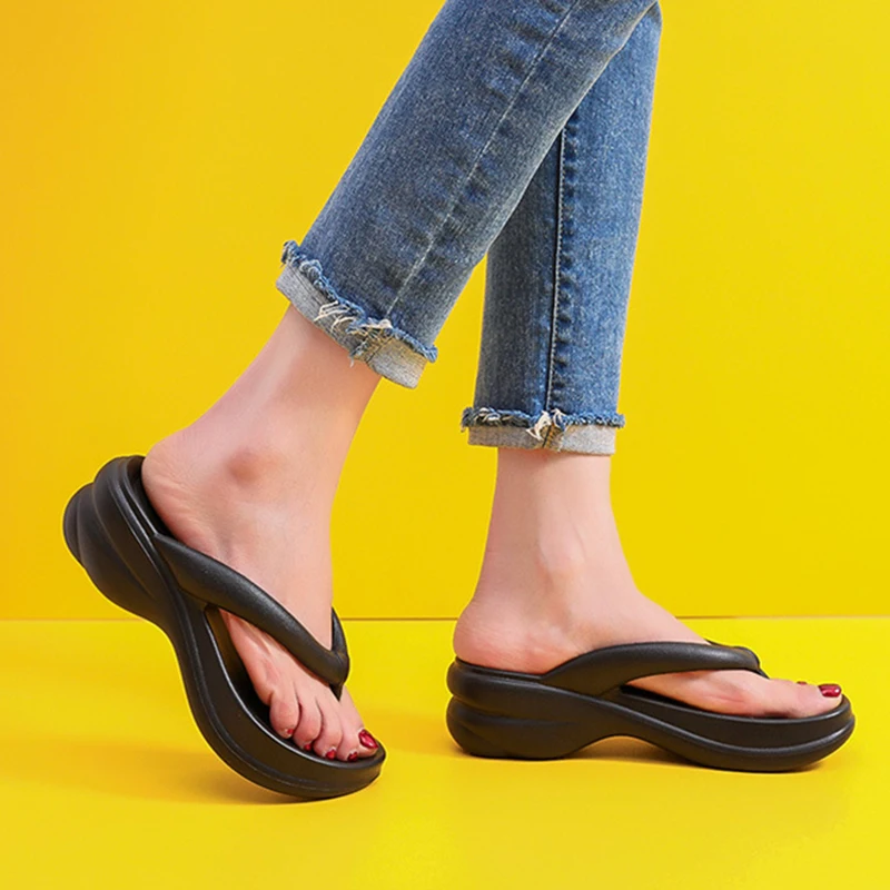 Thick Sole Wedges Flip Flops for Women Summer Clip Toe Platform Sandals Woman Non Slip Beach Slippers Outdoor Slides beach slippers women slippers women flip flops flip flops women sandals