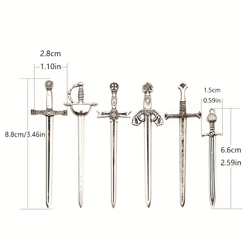 Antique Swords Knife Bookmark Set Retro Charms Metal Book Marks Reading Book Clips Markers Craft Supplies 6pcs/set