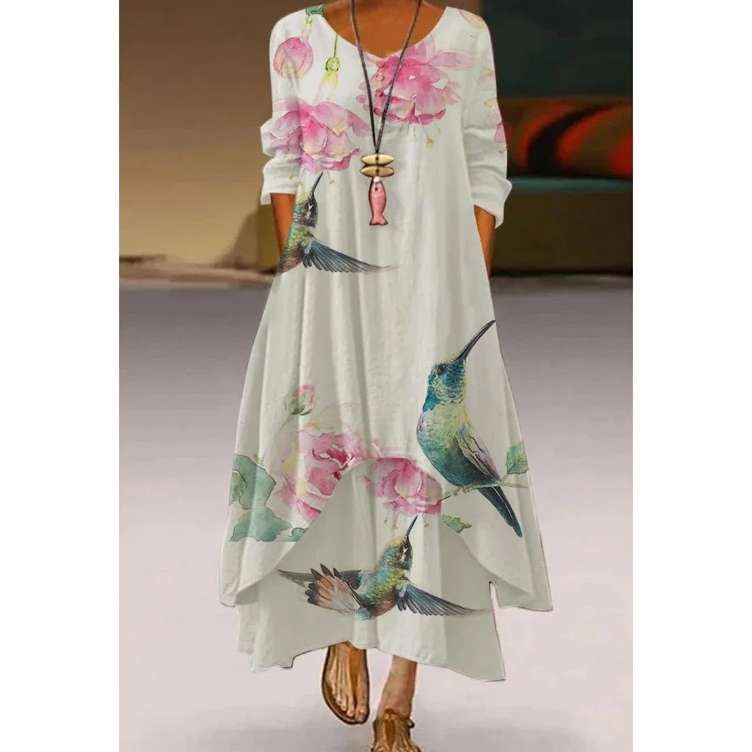 2022 Fashion Summer Maxi Dress Women's Printed Sundress Casual Short Sleeve Vestidos Female High Waist Robe Femme