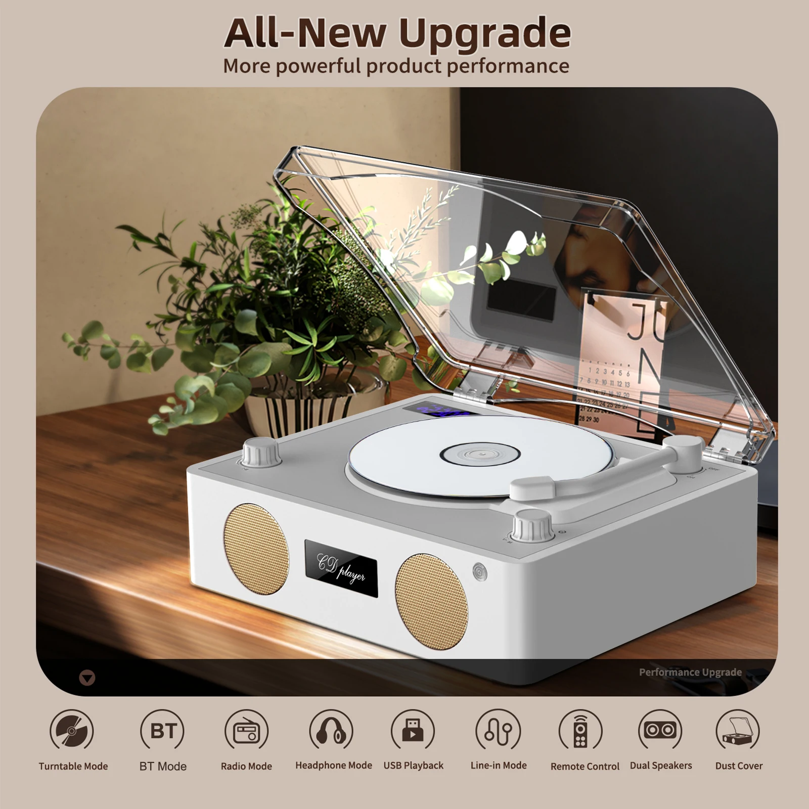 Multi-functional Retro CD Player Wireless Bluetooth Speaker FM Radio Music Player with Remote Control Colorful Atmosphere Light, portable cd player