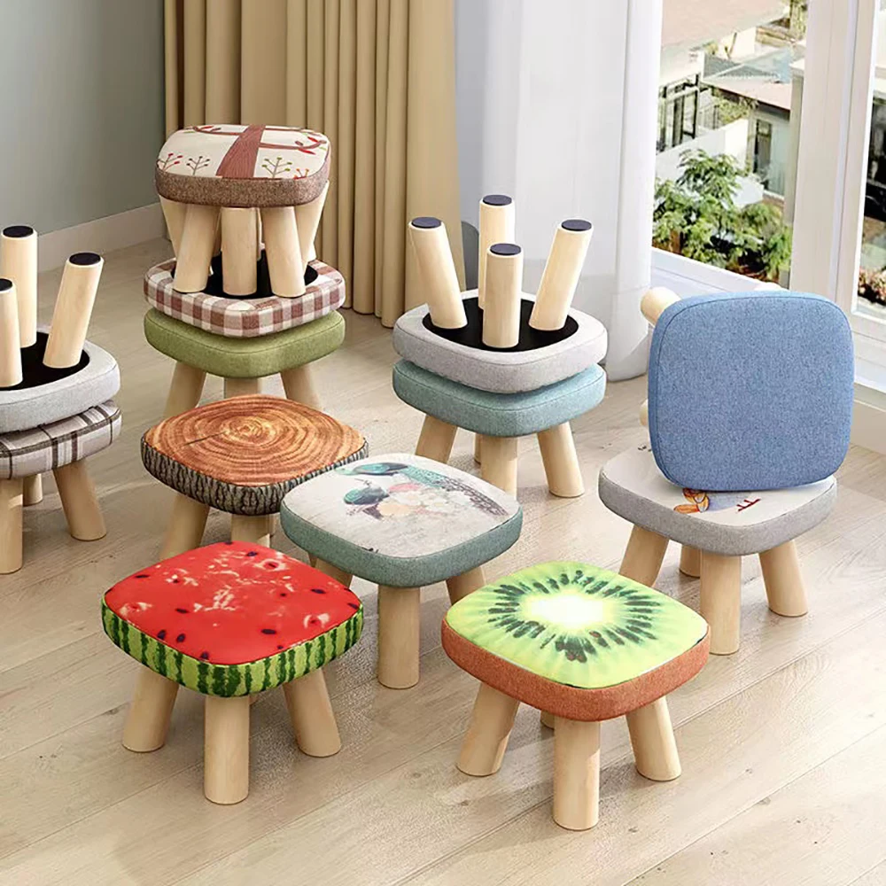 Small Wood Stool Low Stool Solid Wood Stool Square Cute Children's Sofa
