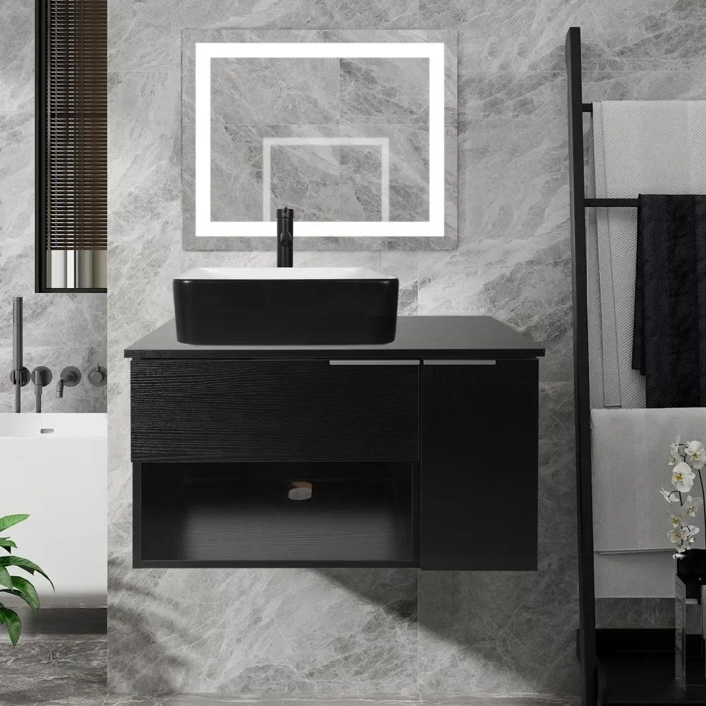 Bathroom Vanity, Modern Wall Mounted Bathroom Vanity with -Door and -Drawer, Modern Floating Cabinet