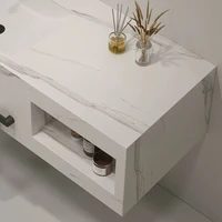 อ่างล้างหน้าติดผนังคุณภาพสูง ทำจากหินอ่อนเผา ป้องกันน้ำ พร้อมกระจกและตู้ 4