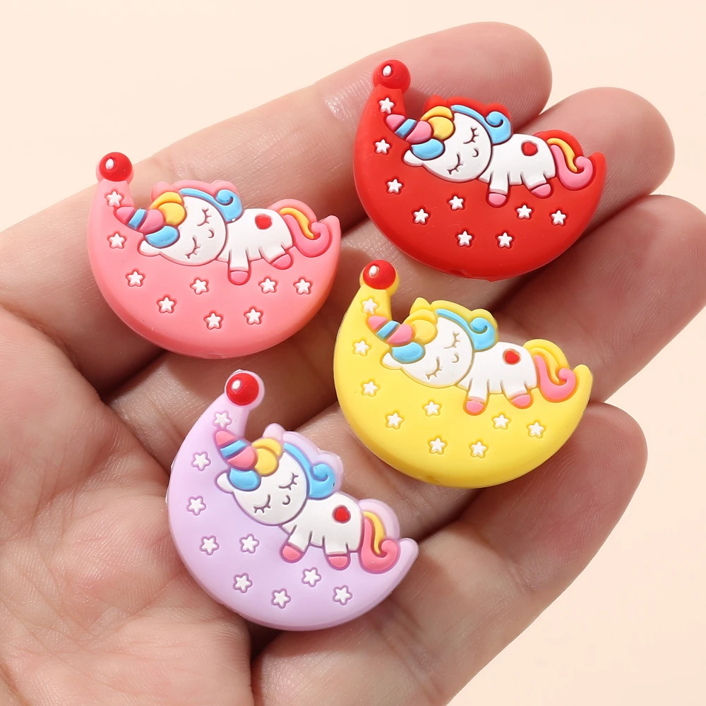 10Pcs Food Grade Silicone Beads 21x29mm Cartoon Animal Moon Beads For Nursing Chew Toy DIY Pacifier Chain Necklace Accessory 4