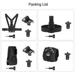 Ultimate Action Camera Accessory Bundle with Chest, Head, Wrist, and Backpack Mounts - Black color