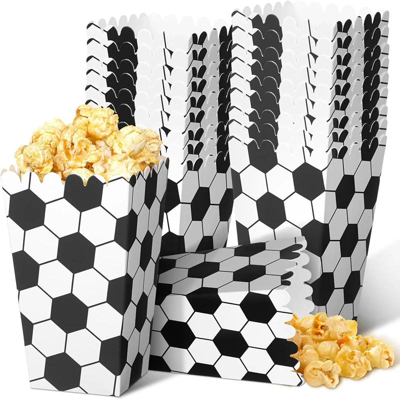 10pcs Football Theme Party Popcorn Box Sports Soccer Candy Cookie Packaging Boxes for Kids Birthday Party Decoration Supplies