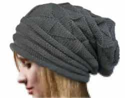 Cozy Knitted Oversized Winter Beanie Hat - Unisex Wool Slouchy Cap - One Size (Gray)