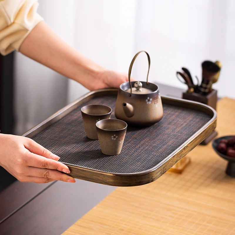 Elegant Bamboo and Rattan Tea & Serving Tray
