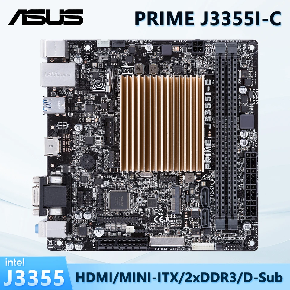 ASUS PRIME J355I-C, Low Power Fan-less Mini-ITX Motherboard for