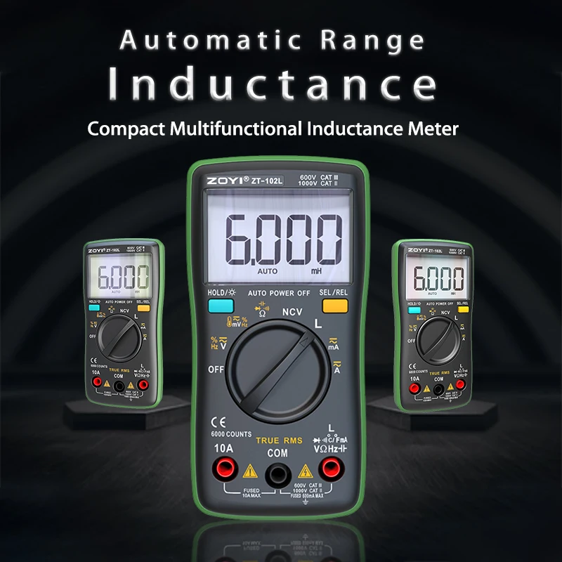 

ZOYI ZT-102L Inductance Multimeter T-RMS 6000 Counts ，6.000mH-60H LCR Automatic Range Multimeter Tester
