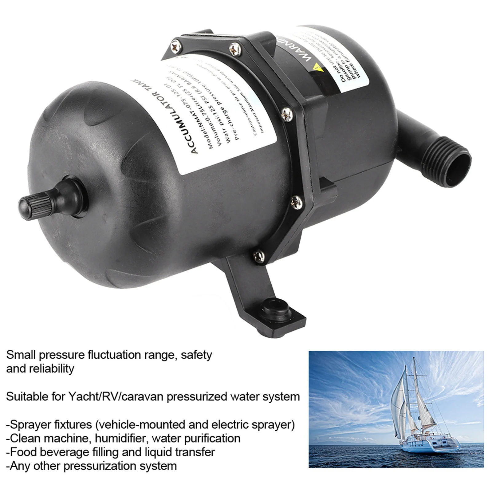 Marine Water Accumulator Tank Water System Accessory Accumulator Pressure Tank Water Pump Flow Control 0.75 L 125PSI Waterproof For Marine RV Boat