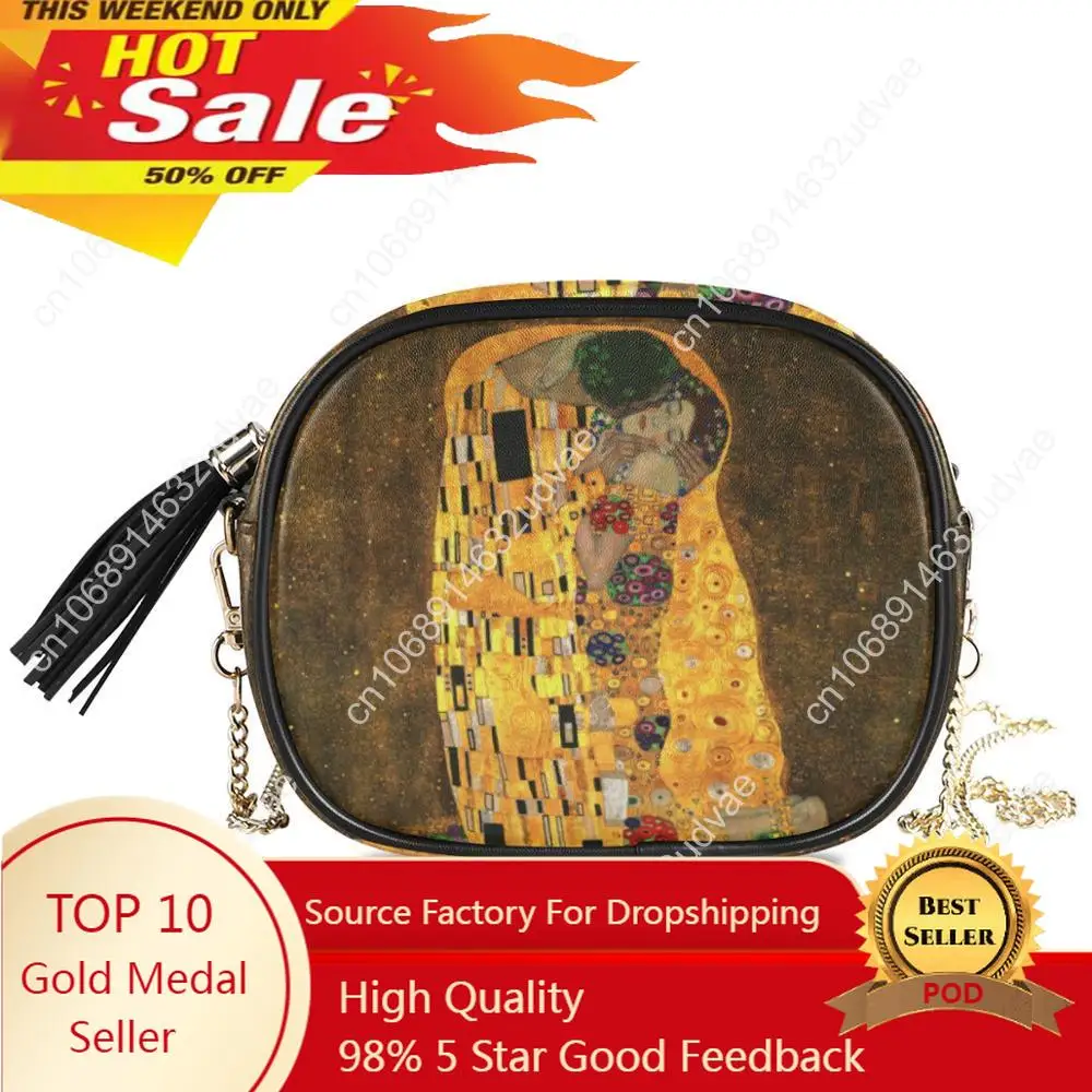 

New Crossbody Shoulder Bag For Women Bags Ladies Leather Gustav Klimt Oil Art Painting Handbag Phone Purse Flap Bag Female