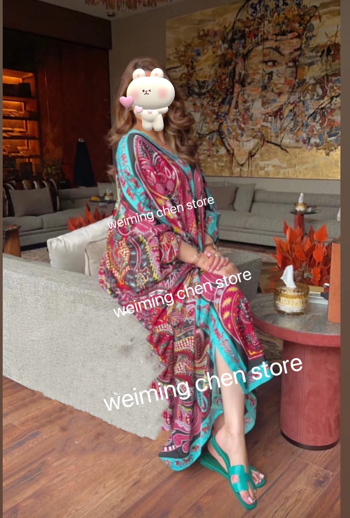 Dress Lenth130cm Bust:130cm V-Neck New fashion dress ,Elegant oversized Dress african print dresses for ladies/women