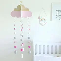 INS BGM Cloud Wood Board Fuzzy Ball Hanging tent Drop Children's Room Home Decoration Studio Layout Photo Background