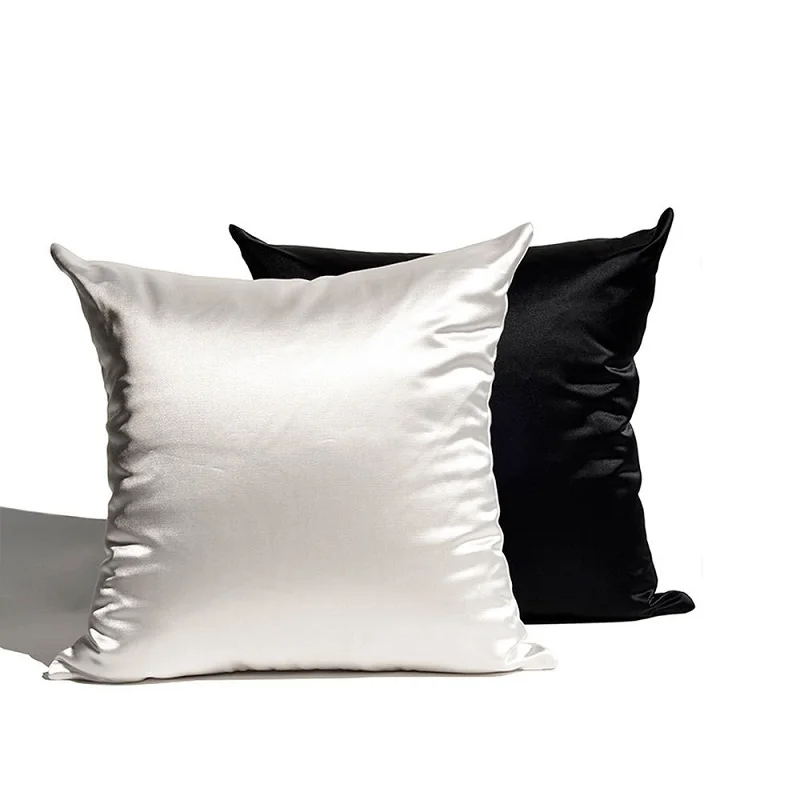 1PCS Silky Satin Pillowcase,Size 60x60cm,White silver Solid color,Gloss surface Sofa Bed Cushion Cover 6