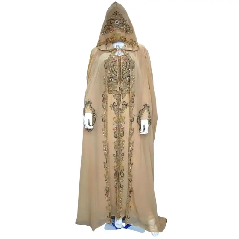 Hooded Clock Morocon Caftan V-neck Dubai Kaftans Long Sleeved Fashion Decal Decoration Long Town