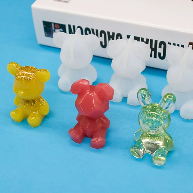 

Shiny Keychain Resin Molds Bear Rabbit Shape Silicone Casting Molds for DIY Keychain Pendant Decor Homemade Craft