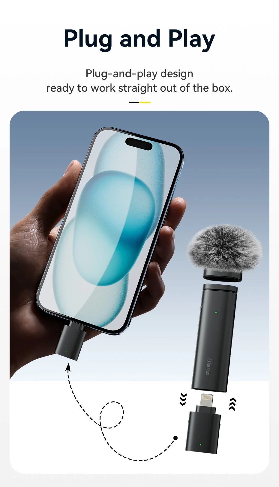 Ulanzi VM-10 Wireless Clip-on Microphone 3-Level Noise Reduction Mic With Lightning Connector For iPhone Vlog Live Streaming