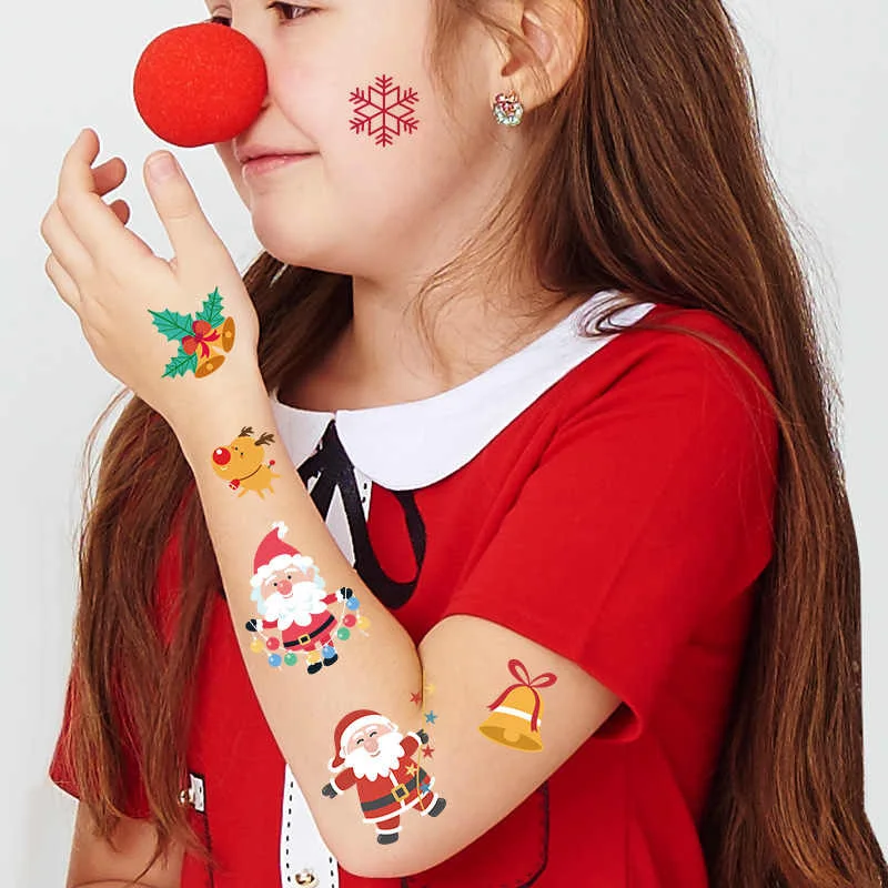 Christmas Sticker Christmas Candle Tattoo Stickers Candle Surface Decor Film Decals Cartoon Tattoo Patch For Kids Gift