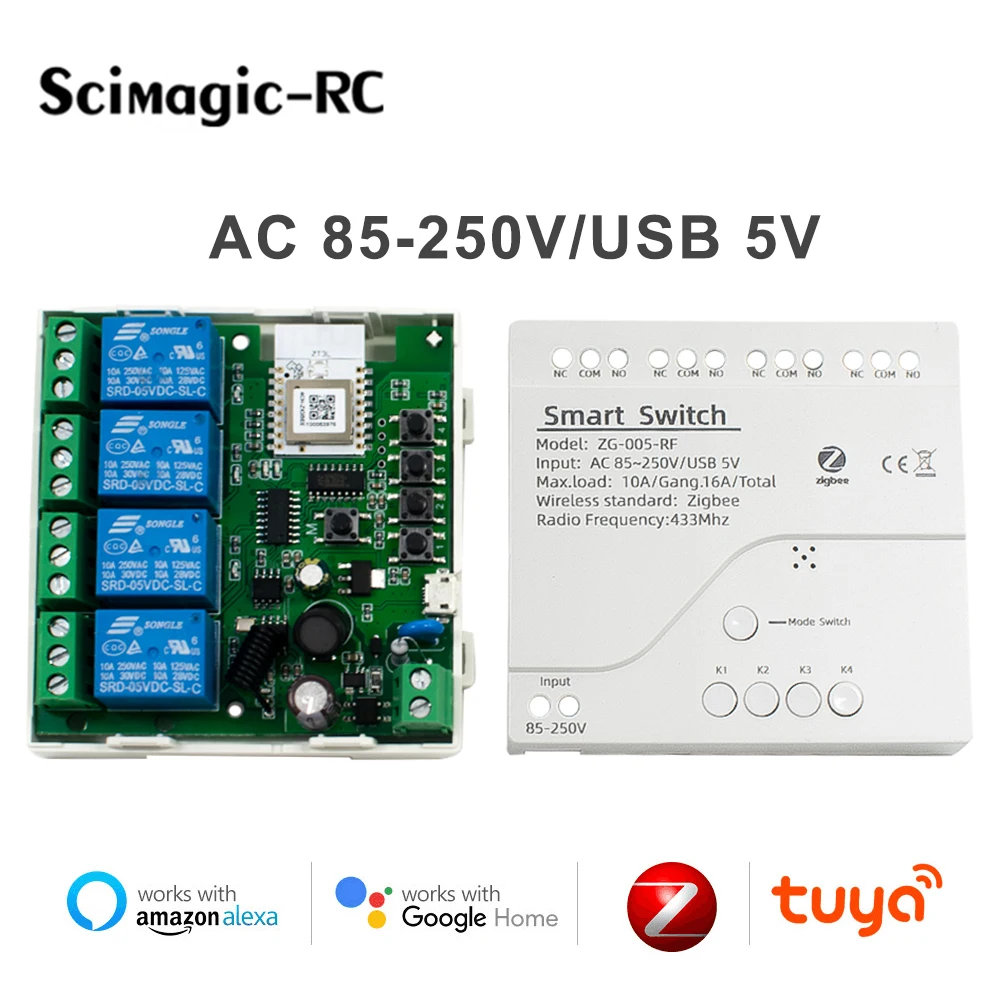 ZigBee 3.0 Tuya 220V Inching Relay Smart Switch Timing Module DIY Garage Door Lamp Motor Compatible With Alexa SmartThings Hue