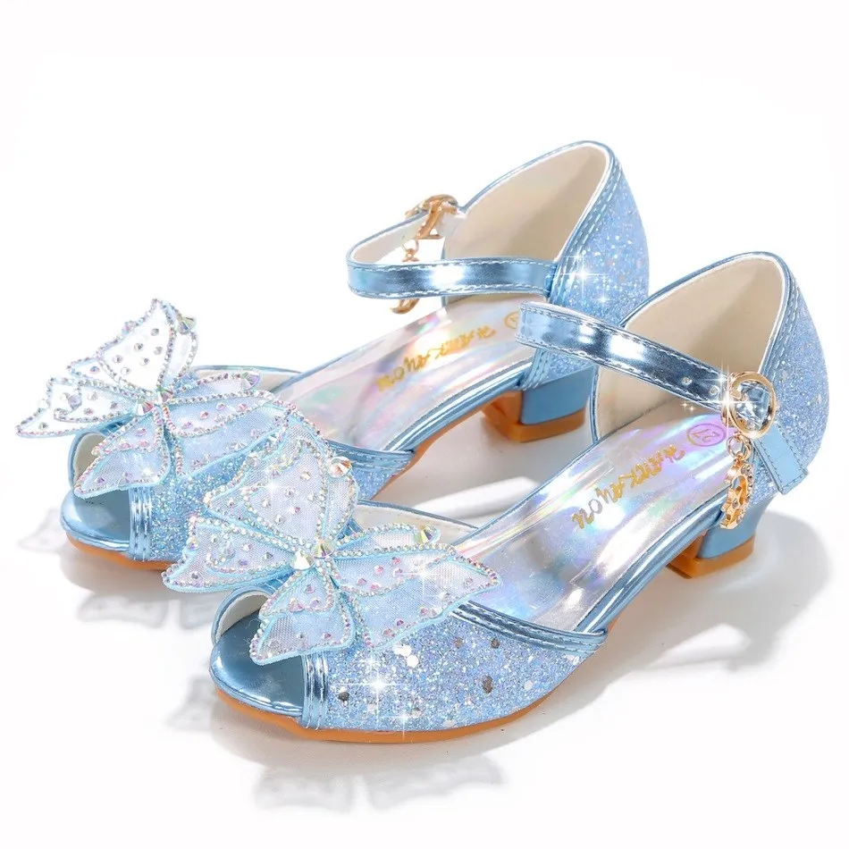 slippers for boy High-heeled Sandals Bling Pinkycolor Shoes Princess Elsa Mermaid Girl Color Shoes Kids Butterfly Shoes Flower Girl Shoes leather girl in boots Children's Shoes
