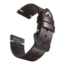 Handcrafted Vintage Oil Wax Leather Watch Strap - Black, Blue, Brown - 22mm (Coffee 2)