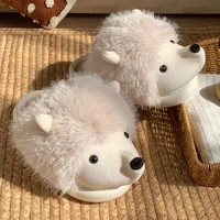 Cute Creative Fun Hedgehog Design Women Winter New Slippers Casual Soft Heel Platform Fur Warm Indoor Comfortable Home Slippers - Image 5