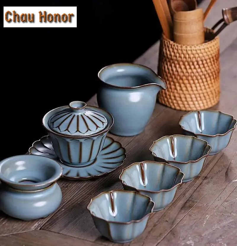 150ml KungFu Tea Set Advanced Ru Folk Porcelain Tea Tureen,Chinese Kung Fu Flower Gaiwan Puer Kettle,Teapot Lovers Can Raise