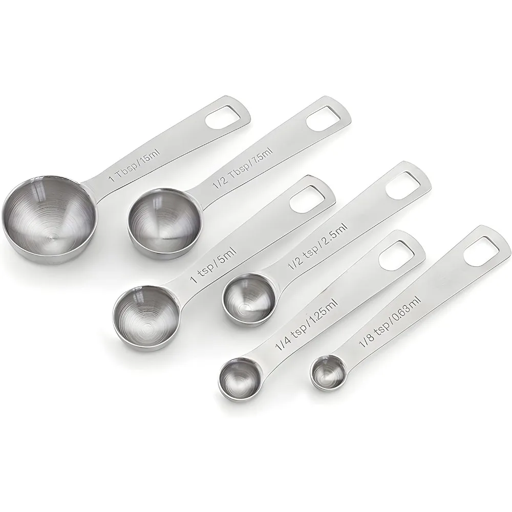 Measuring Spoons Set Stainless Steel-Stacking Metal Small Teaspoons-1/8 TSP, 1/4 TSP, 1/2 1 1/2 Tbsp, 1Tbsp 6Pcs