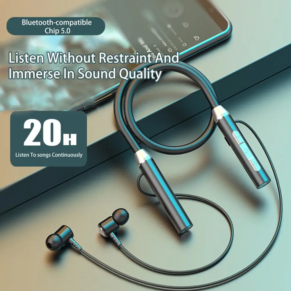 

Wireless Earbud Fashionable Stable Transmission Support TF Card Bluetooth-compatible 5.1 Waterproof Neckband Earphone