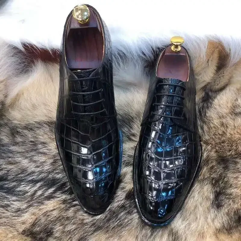 chue new men dress formal shoes crocodile leather crocodile men male lace-up real leather sole
