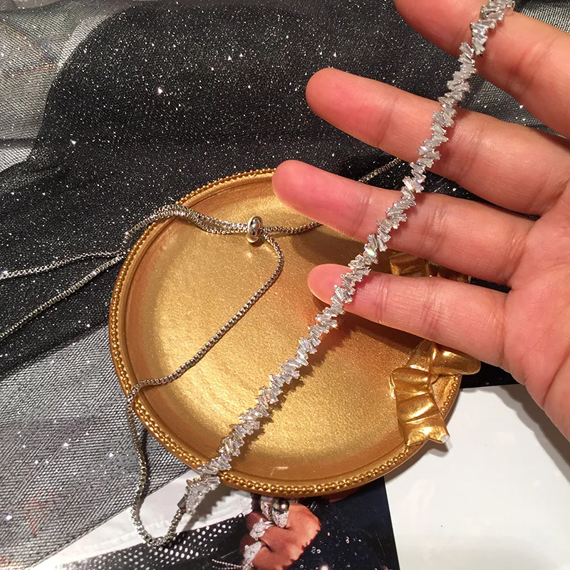 Fashion Brand Jewelry Rose Gold Color Rectangle Zirconia Necklace/Torques For Women Party Gift