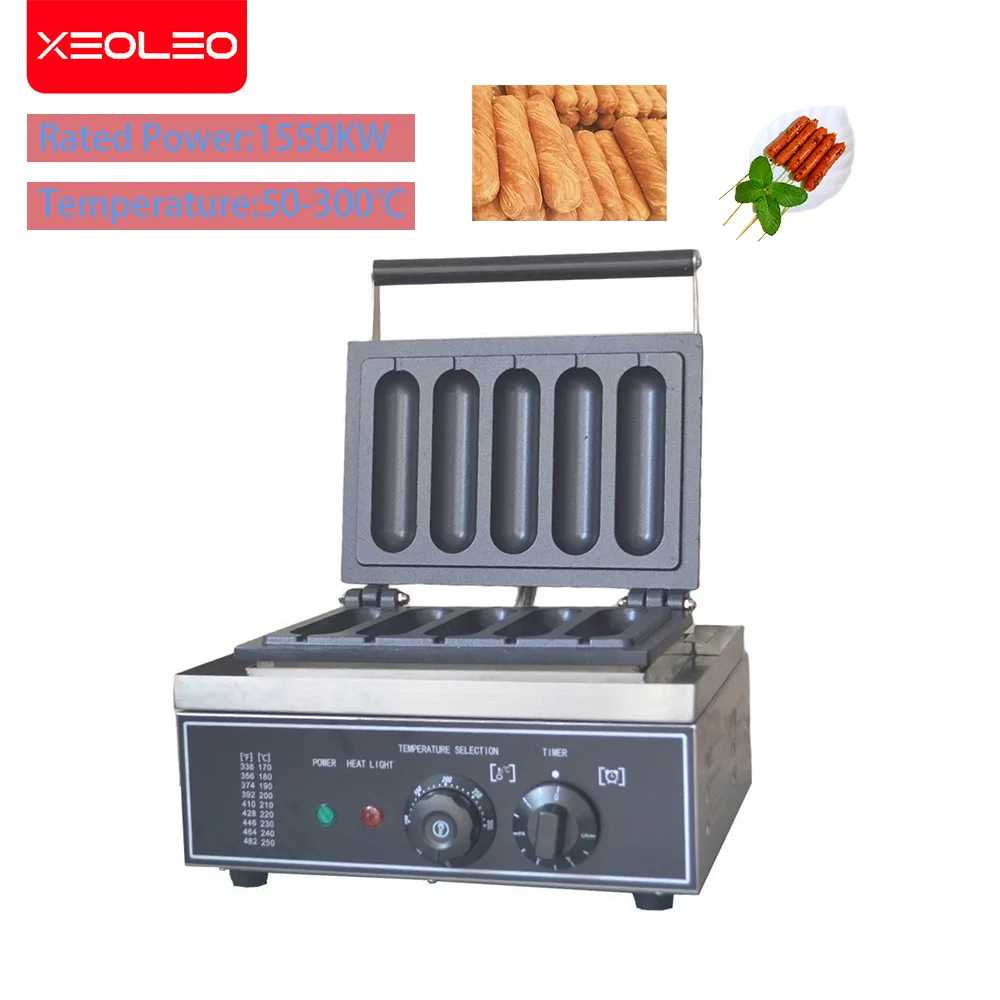 XEOLEO Hot dog waffle maker Sausage Machine Hot Dog machine Electric 5 pieces Non stick French Muffin hot dog lolly stick maker electric multi function pancake pie maker hot dog maker electric muffin waffle stick maker