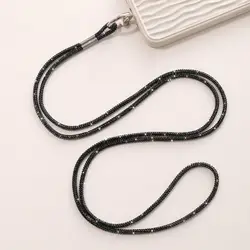Rhinestone Luxury Phone Lanyard with Glitter Keychain Pendant Strap (Black)