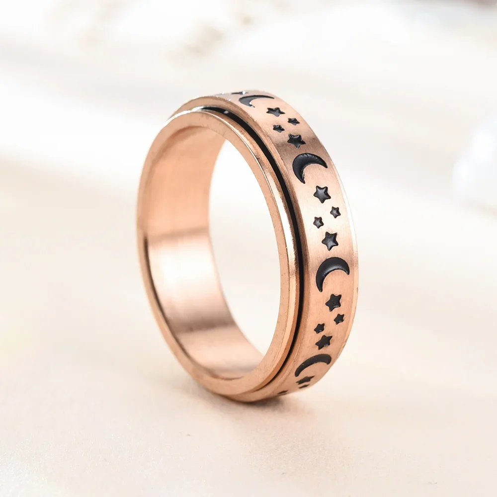 Angst Fidget Spinner Ringe für Männer Frauen Gold Silber Farbe Mond Stern Edelstahl Spinning Drehen Ring Punk Rock Schmuck